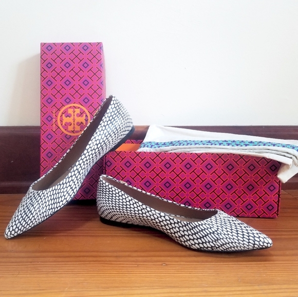 Tory Burch Shoes - Tory Burch Penelope Cap-Toe Flat Snake-Print Shoe
